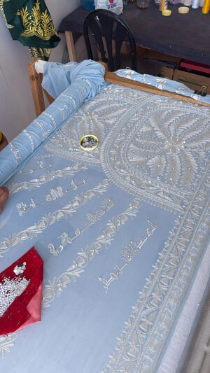 KM001BB Light Blue Leaves Mishmar & Silver Embroidery
